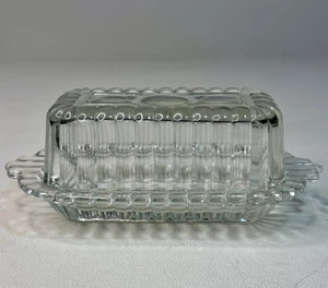 Vintage MCM Half-Stick Hazel-Atlas Glass Butter Dish With Lid & Tab Handles - Picture 1 of 5