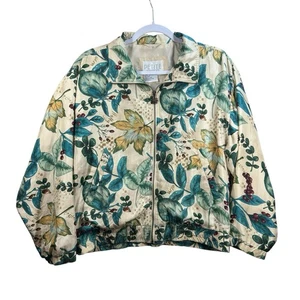 Vintage Petite Sophisticate 100% Silk Bomber Jacket Floral Botanical Print Sz P - Picture 1 of 8