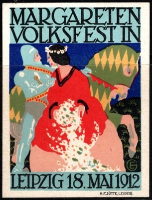 1912 Germany Poster Stamp Margareten Folk Festival In Leipzig 18 May Imperforate - Image 1 of 4