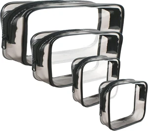 4 Pack Clear Cosmetic Bag for Travel - TSA Approved Toiletry Makeup Pouch - Carr - Picture 1 of 12