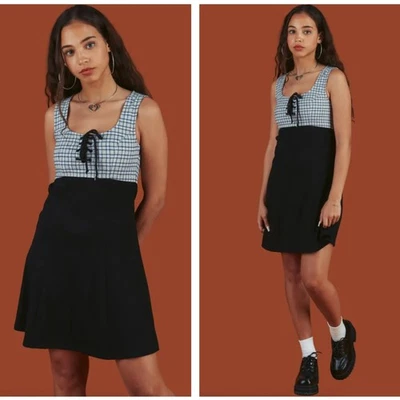 Vestido UNIF Lewis Franela Cuadros Con Cordones Gris Negro Talla L Nuevo con Etiquetas {3K10} Foto 1 de 2