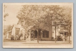 Antique Real Photo Postcard RPPC Victorian House Porch Family Group Trees 1900s - Picture 1 of 2