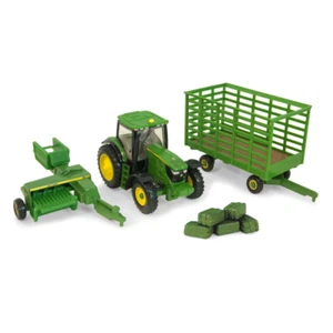 ERTL JOHN DEERE 1:64 SCALE MODEL 6210R TRACTOR W 338 SQUARE BALER & BALE WAGON - Picture 1 of 1