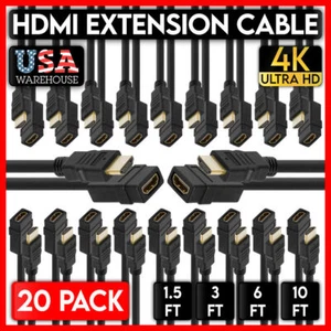 HDMI Extension Cable HDMI Male to Female Cord Extender 4K HD TV PS5 XBOX 20 PACK - Picture 1 of 12
