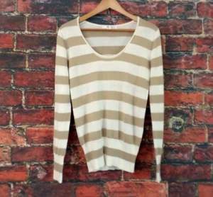 Old Navy Damen leichter Pullover M creme beige Streifen Rundhals Wollmischung - Bild 1 von 6
