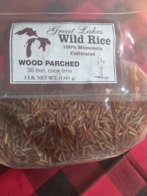 GREAT LAKES WILD RICE Minnesota Wild Rice 3 lb Wood Parched Cultivated 30 min cook time
