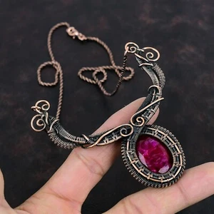 Mothers day Deal Natural Kashmir Rubi Artisan Wire Wrapped Chain Necklace Copper - Picture 1 of 6