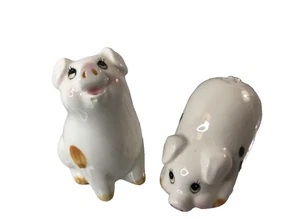 Lefton Ceramic Pigs Salt & Pepper Shakers Stickers 1987 Vintage #06395 READ! - Picture 1 of 11