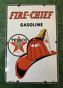 TEXACO FIRE-CHIEF Gasoline PORZELLANPUMPE TELLERSCHILD 12x18in” 1947 Original USA - Bild 1 von 16