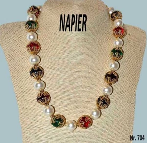 Napier, originale collana vgt con perle colorate anni 70 - Foto 1 di 3