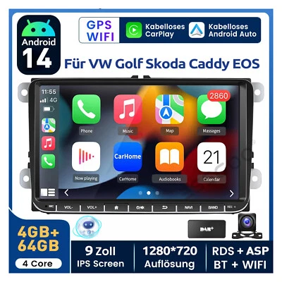 DAB+ Android 14 Autoradio 64GB GPS RDS Kam Für VW Polo GOLF 5 6 Passat B6 Touran - Bild 1 von 4