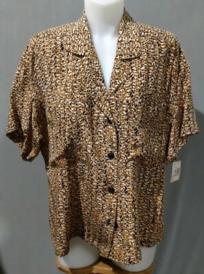 Ellen Tracy - Blusa señora ss seda animal print 2 bolsillos delanteros - talla 8P Foto 1 de 4