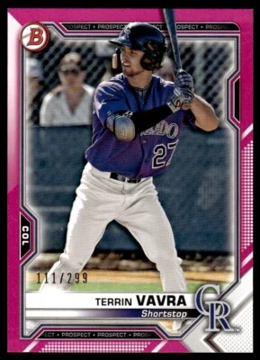 2021 Bowman Prospects Fuchsia Terrin Vavra 111/299 Colorado Rockies #BP-100 R86 - Image 1 of 2