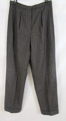 Pantalones De Colección Saks 5th Avenue Marrón Lana Rayas Puños Talla 12 x 30 Foto 1 de 4