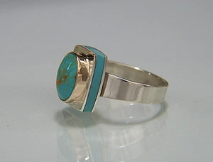 Persian Turquoise. Sleeping Beauty Turquoise.14K & Argentium Silver. Ring. 7-3/4 - Picture 1 of 4