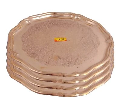 Pure Brass Dinner Plate/Serving Plate/Pooja Thali Set of 4 (Designer Plate)  - Image 1 of 4