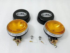 Pair Hella Yellow Fog Lamp With Cover With Bulb H3 Halogen Bulb Universal Fit - Picture 1 of 20