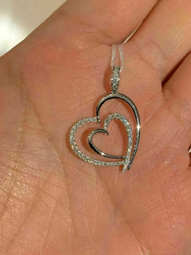 VETEMENTS Ciondolo Ciondolo Cuore Diamante Simulato Taglio Rotondo 1 57 Ct Placcato Oro Bianco 14k