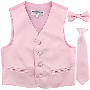 Nuevo Chaleco Esmoquin Formal para Niños Chaleco_Corbata y Pajarita Rosa Talla 2-14 - Imagen 1 de 5