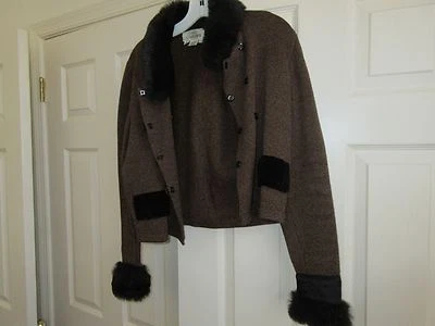 Jamie Kreitman, chaqueta para dama, ribete de piel sintética, peine pequeño, negro/marrón Foto 1 de 4