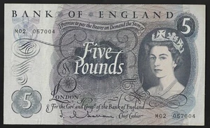 B298 HOLLOM 1963 FIVE POUND £5 REPLACEMENT BANKNOTE - M02 057004 - VF - Picture 1 of 2