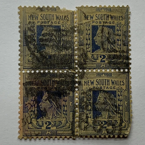 1892-1899 NEW SOUTH WALES 2d STAMP BLOCK OF FOUR QUEEN VICTORIA Cover