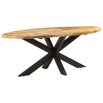 Dining Table Rough Mango Wood Large Durable Dining Table Oval - Image 1 of 4