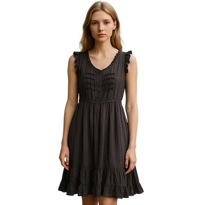Robert Rodriguez Black Silk Ruffle Sleeveless Dress, 8 - Image 1 of 4