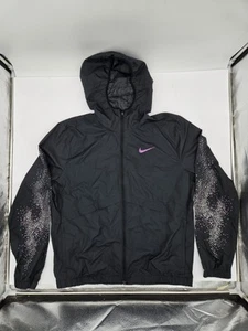 Nike Womens Essential Water Repellent Hooded Running Jacket L Black Purple Gray - Picture 1 of 8