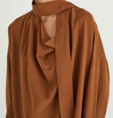 OROTON “Fluid” stretch Silk Long Sleeve Blouse in cognac Size UK10 - Image 1 of 4