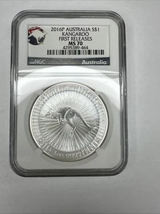 AUSTRALIA 2016-P "KANGAROO" $1 SILVER COIN UNCIRCULATED NGC CERTIFIED MS70*A2 - Imagen 1 de 4