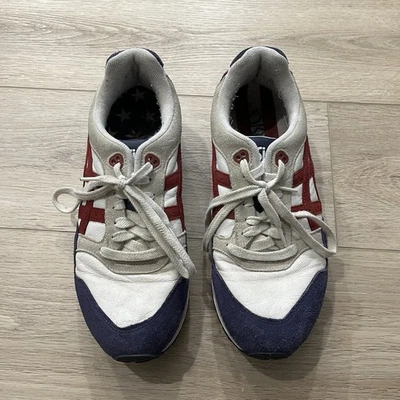 Scarpe ASICS rosse bianche e blu bandiera americana Gelsaga in pelle taglia 9 - Immagine 1 di 4