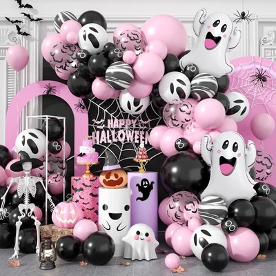 Kit Guirnalda Arco Globo Halloween, Globos Negro y Rosa Fantasma Lámina Murciélago Globo Foto 1 de 4