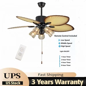 Ceiling Fan with Light Remote Control Reversible 5 Palm Tropical Blades 52 inch! - Picture 1 of 11