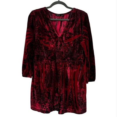 Blusa Top Camisa Babydoll Red Fairy Grunge Whimsigoth Vamp Terciopelo Burnout Talla XL Foto 1 de 4