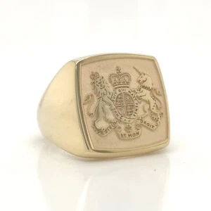 Sterling Silver Signet Ring - British Royal Coat of Arms - Lion & Unicorn Crest - Picture 1 of 6