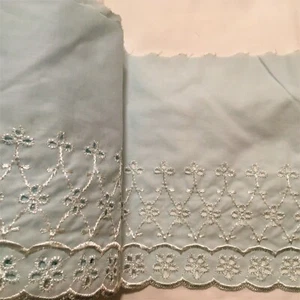 Embroidered Scalloped Eyelet Lace Fabric Cotton 8-1/2" Blue 5 yds #B1 - Picture 1 of 1