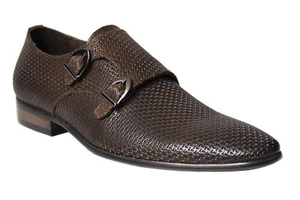 Salo Men's Brown Leather Double Monk Strap Dress Shoes 968-7285 - Picture 1 of 6