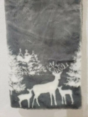Well Dressed Home FAUX FUR Deer Reindeer  Woodland Gray Table Runner 14" X 72" - Image 1 of 3