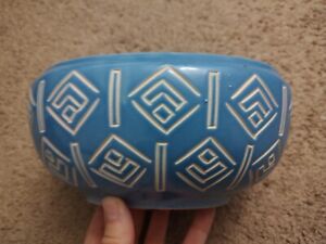 Anthropologie Vase Blue Oval Ceramic 5 1/2” X 8”