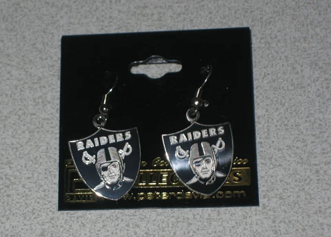 2002 Season Oakland RAIDERS Dangle EARRINGS Peter David NEW Old Stock NOS NWT Cover
