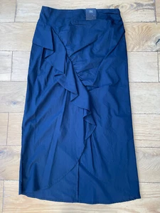 NEW M&S 8 UK EU36 Navy Cotton Ruffle Slit Skirt W28 L34” Asymmetric Hem £39.50 - Picture 1 of 6