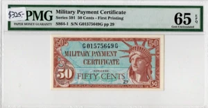 CERTIFICADO DE PAGO MILITAR MPC SERIE 591 50 CENTAVOS PMG 65 EPQ GEMA UNC INV#1048 - Imagen 1 de 2