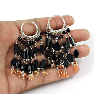 Natural Onyx Gemstone 925 Silver Drop/Dangle Bohemian Earrings For Girls L25 - Picture 1 of 4