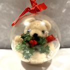 Vintage Lixin Plush Christmas Teddy Bear Inside Clear Round Ornament 3" Handmade
