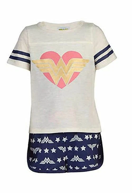 Conjunto de pantalones cortos de pijama de poliéster estrella superhéroe de Wonder Woman para niña Foto 1 de 1