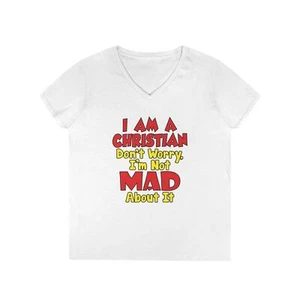 Christian Not Mad Jesus Christ- Ladies' V-Neck T-Shirt by GatorDesign SAVE ON 2+ - Picture 1 of 43