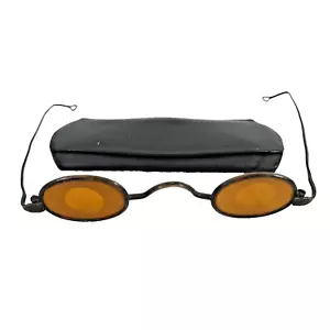1880s Victorian Tinted Amber Oval Frosted Glass Spectacles w/Round Clear Centers - Picture 1 of 19