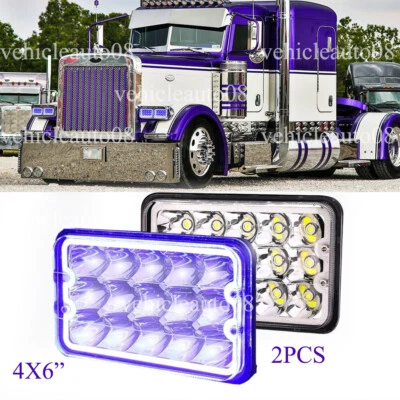 2pcs Fit Peterbilt 357 379 378 4x6" Hi/Lo Beam LED Headlights H4656/4651 Black - Image 1 of 4
