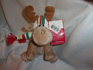 ANIMAL ADVENTURE PLUSH 8" tan moose lovey striped scarf winter hudson bay new - Picture 1 of 2